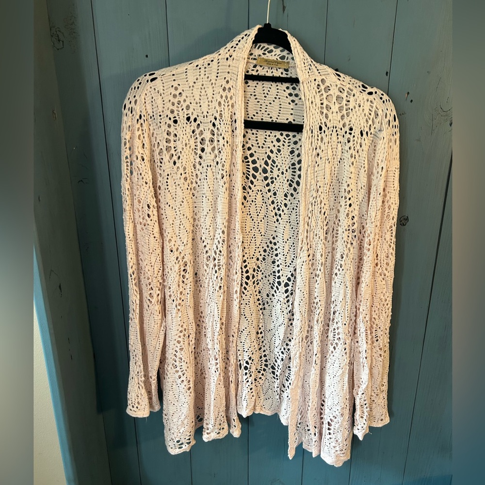 Elegant Light Pink Open-Knit Women's Sweater | One Size